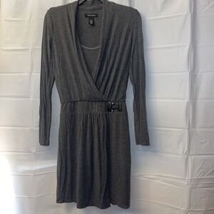 White House Black Market Women's Wrap Dress Round Neck Long Sleeve Gray  Sz 00